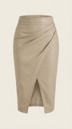 Dam midikjol med draperad design och slits fram-Skirt for women-Fjallbarn