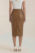Dam midikjol med draperad design och slits fram-Skirt for women-Fjallbarn