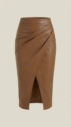 Dam midikjol med draperad design och slits fram-Skirt for women-Fjallbarn
