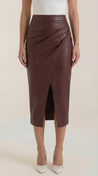 Dam midikjol med draperad design och slits fram-Skirt for women-Fjallbarn
