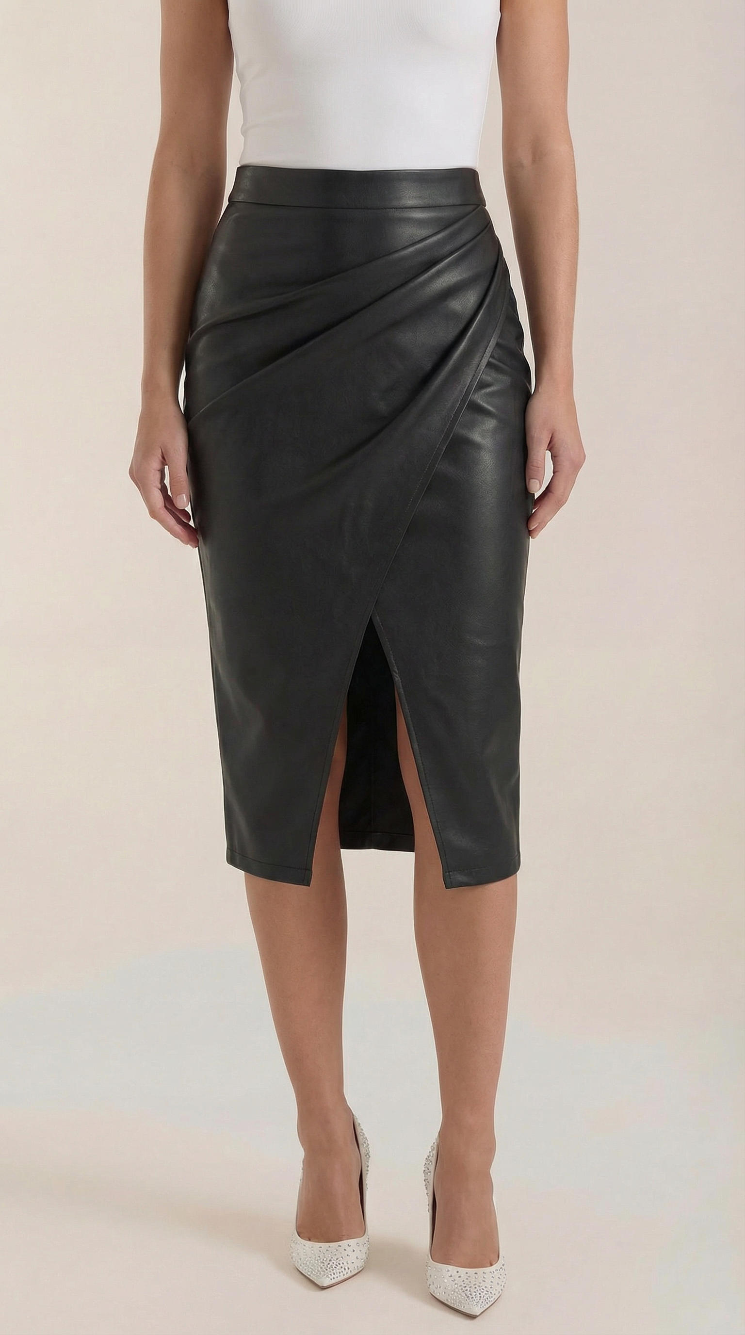 Dam midikjol med draperad design och slits fram-Skirt for women-Fjallbarn