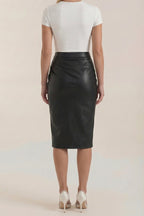 Dam midikjol med draperad design och slits fram-Skirt for women-Fjallbarn