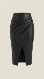 Dam midikjol med draperad design och slits fram-Skirt for women-Fjallbarn