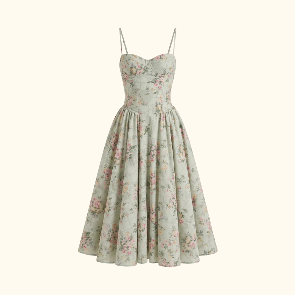 Dam midiklänning med blommönster och smala axelband-Midi Dress-Fjallbarn