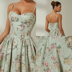 Dam midiklänning med blommönster och smala axelband-Midi Dress-Fjallbarn