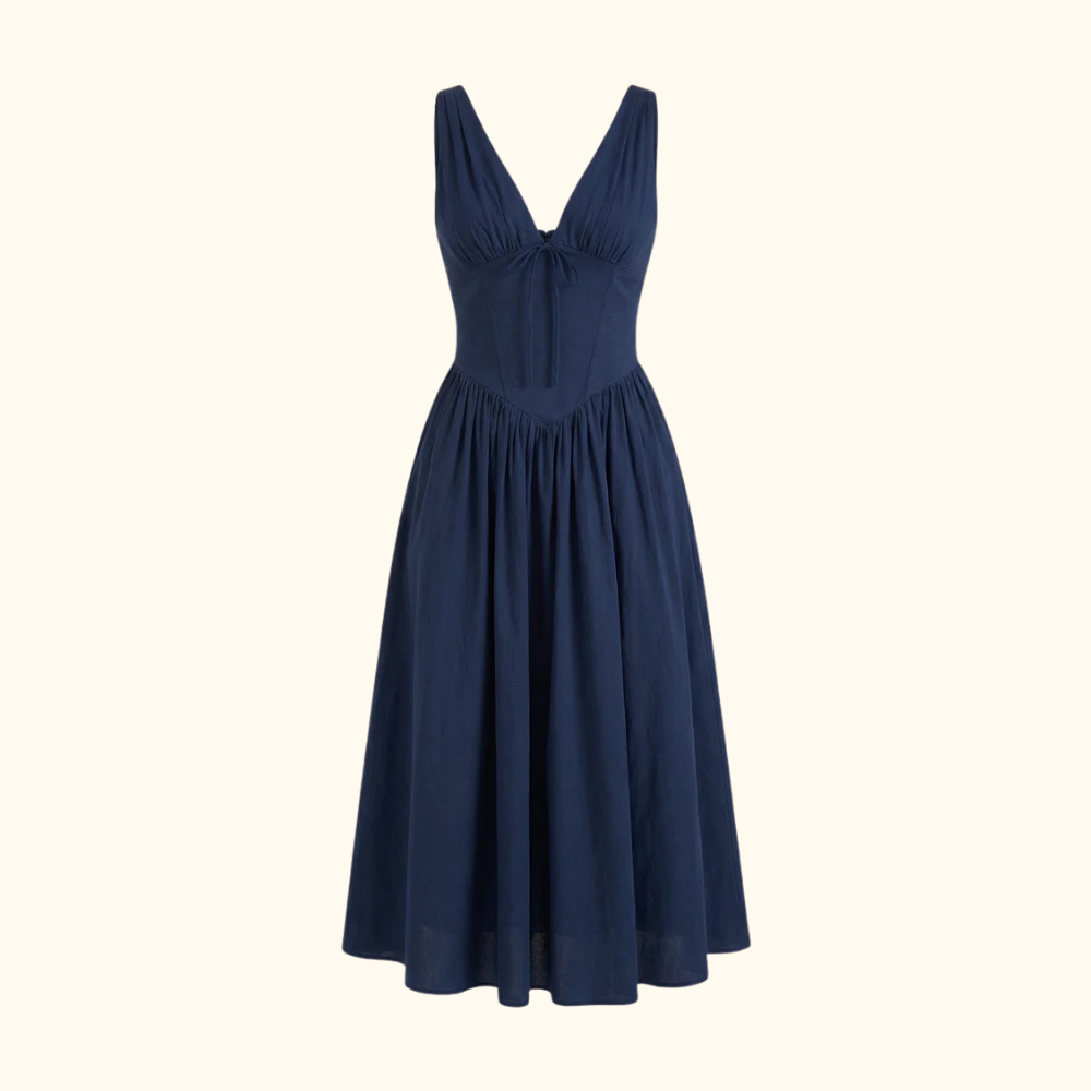 Dam Midiklänning med Djup V-ringning och Ärmlös Design-Midi Dress-Fjallbarn