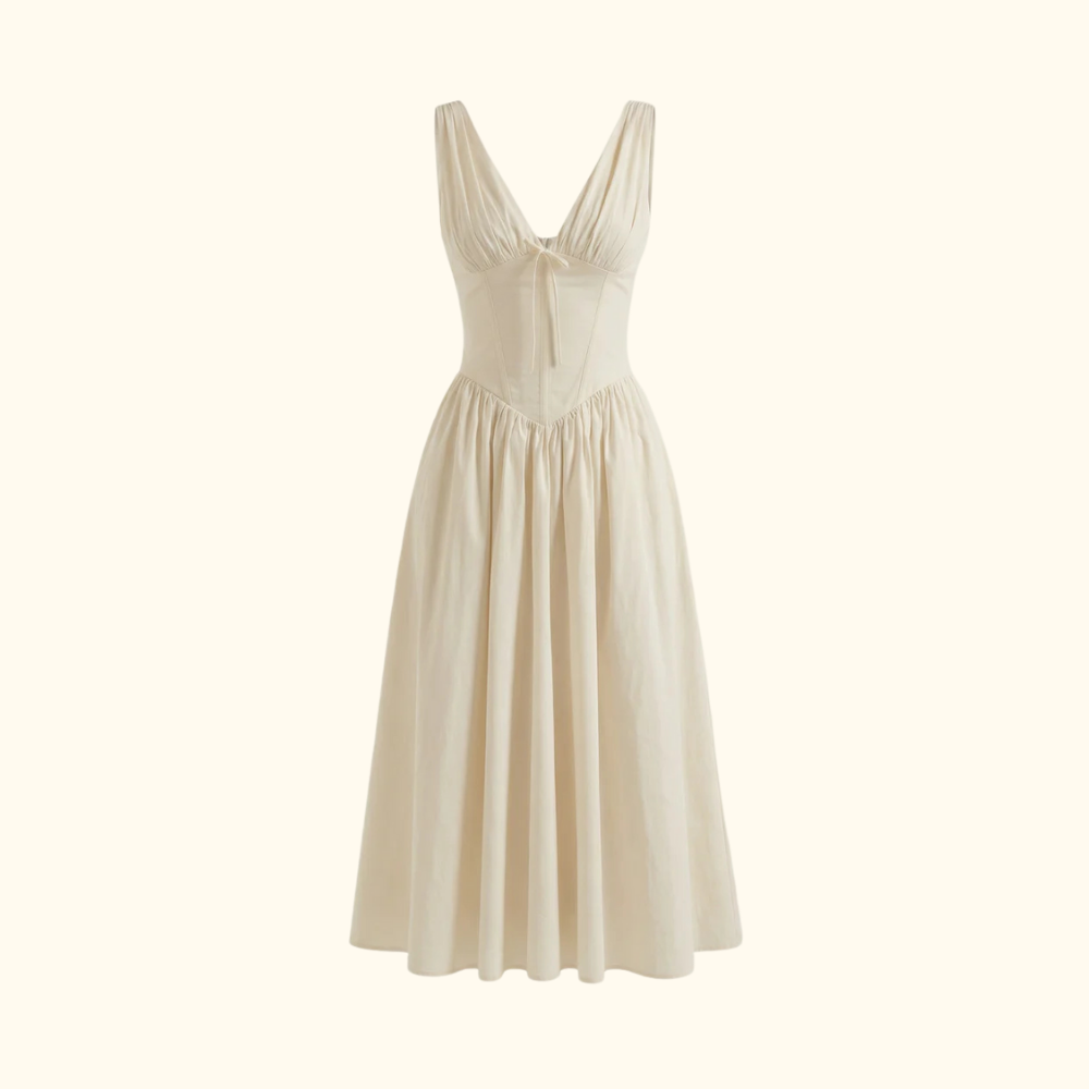 Dam Midiklänning med Djup V-ringning och Ärmlös Design-Midi Dress-Fjallbarn