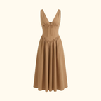 Dam Midiklänning med Djup V-ringning och Ärmlös Design-Midi Dress-Fjallbarn