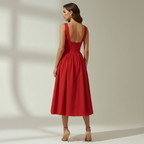 Dam Midiklänning med Djup V-ringning och Ärmlös Design-Midi Dress-Fjallbarn