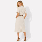 Dam midiklänning med knappar och bälte-Midi Dress-Fjallbarn
