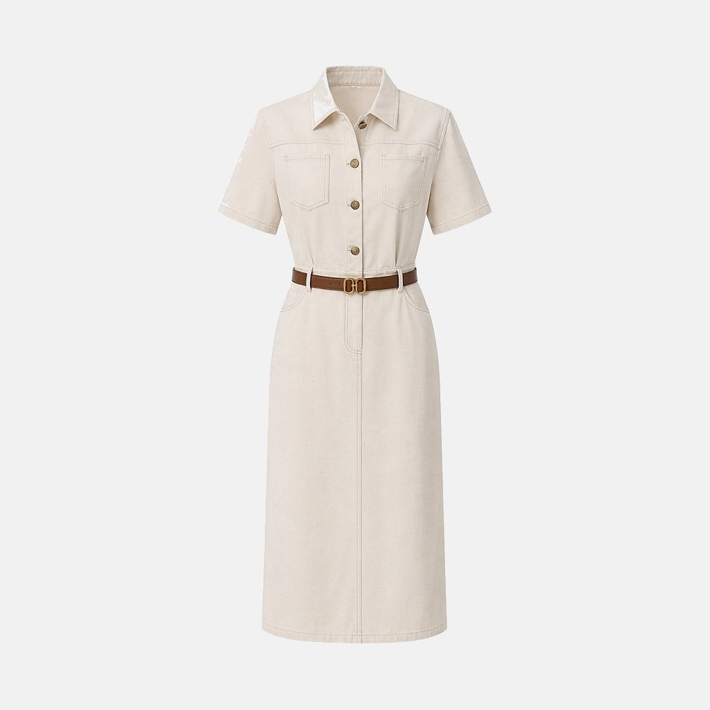 Dam midiklänning med knappar och bälte-Midi Dress-Fjallbarn