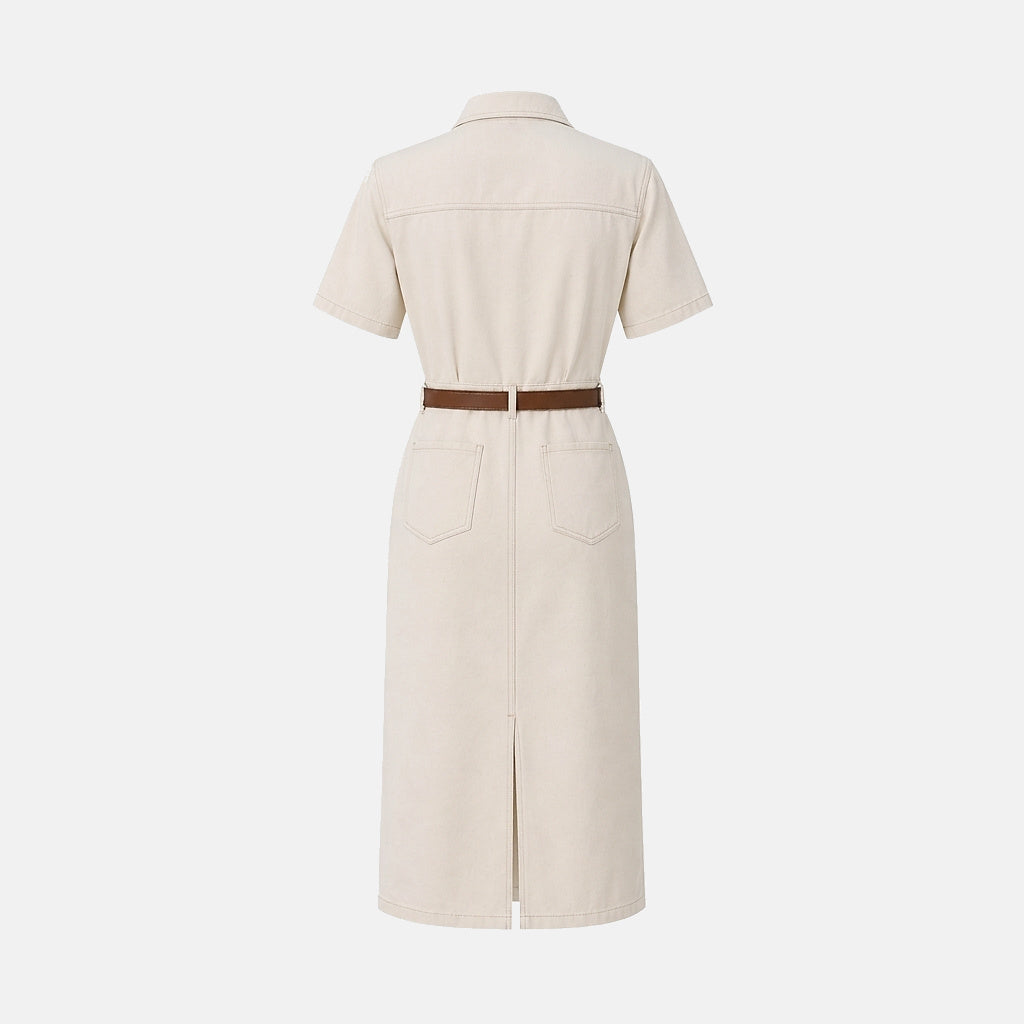 Dam midiklänning med knappar och bälte-Midi Dress-Fjallbarn