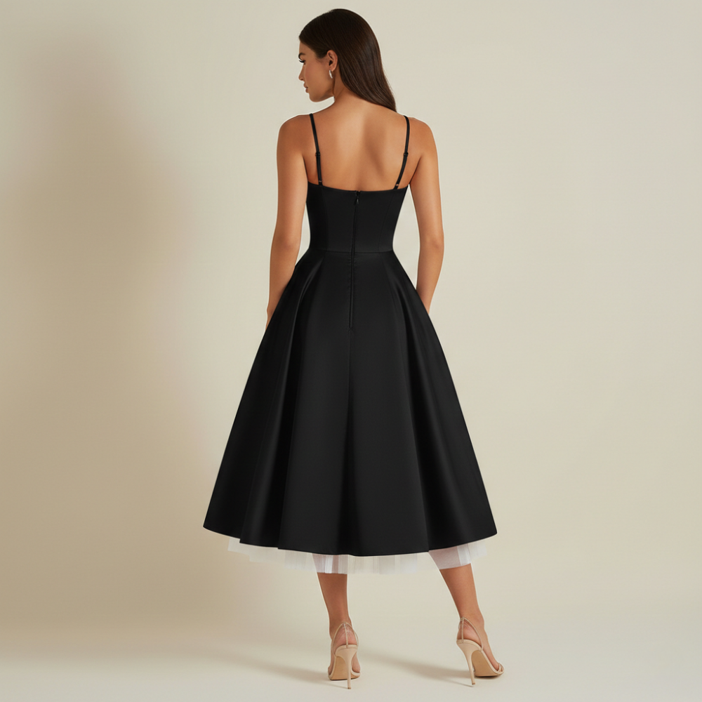Dam Midiklänning med Korsettliv och Smala Axelband-Midi Dress-Fjallbarn