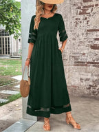 Dam midiklänning med rund halsringning och halvlånga ärmar-Maxi Dress-Fjallbarn