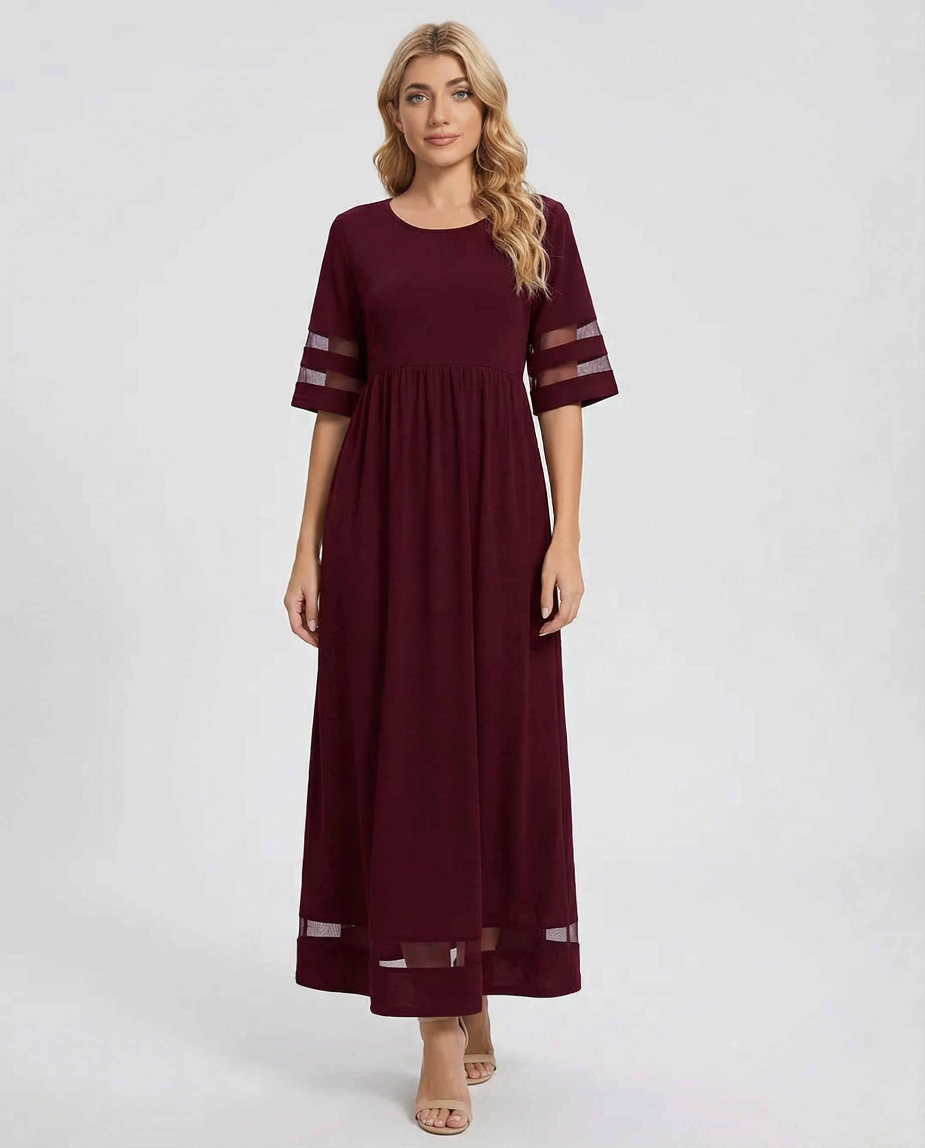 Dam midiklänning med rund halsringning och halvlånga ärmar-Maxi Dress-Fjallbarn