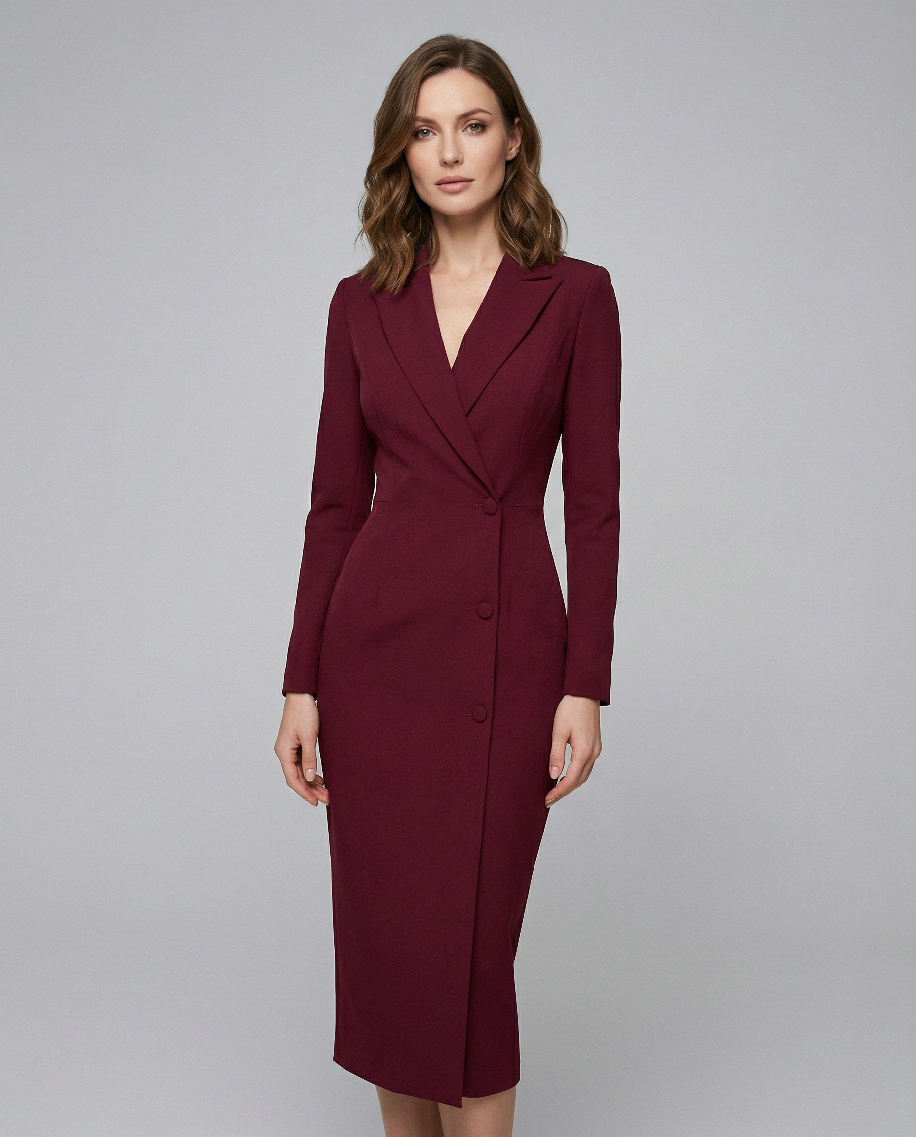 Dam midiklänning med slagkrage och knäppning framtill-Midi Dress-Fjallbarn