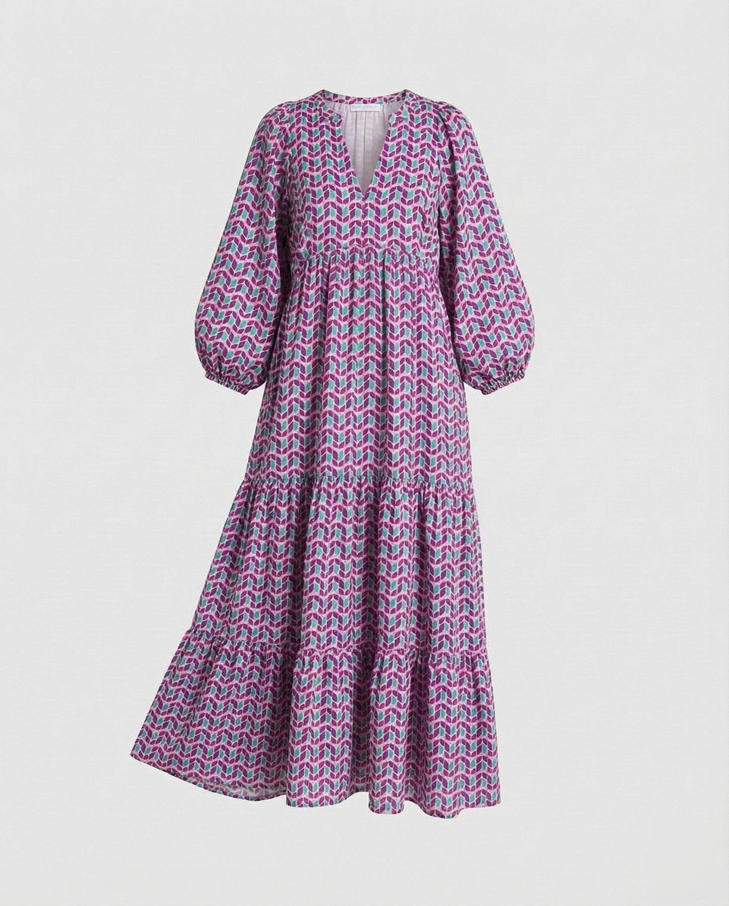 Dam midiklänning med V-ringning och lagerdesign-Midi Dress-Fjallbarn