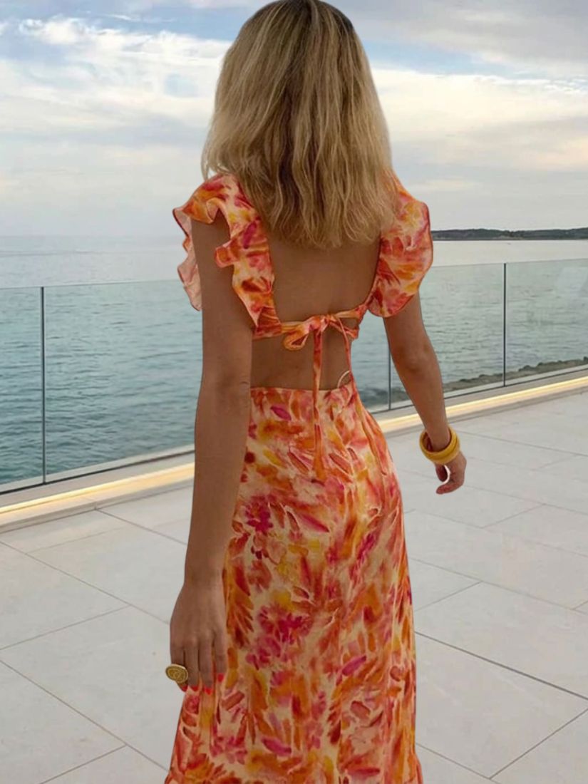 Dam midiklänning med volanger och V-ringning-Midi Dress-Fjallbarn