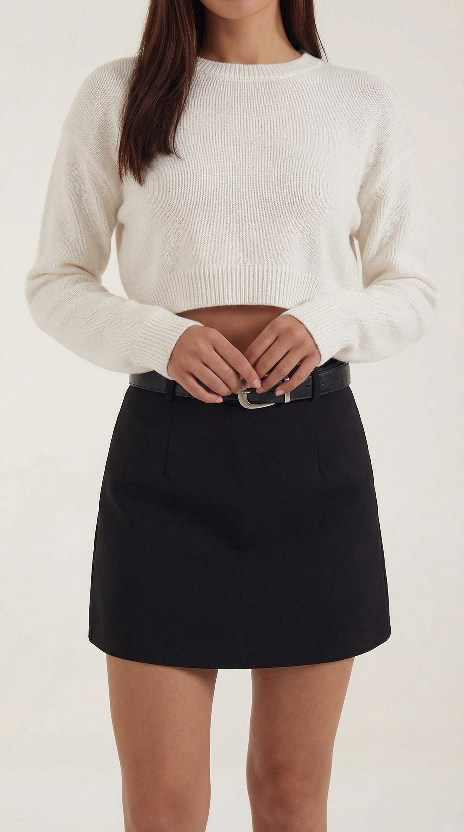 Dam minikjol med hög midja, bälteshällor och rak fåll-Skirt for women-Fjallbarn