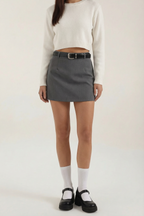 Dam minikjol med hög midja, bälteshällor och rak fåll-Skirt for women-Fjallbarn