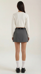 Dam minikjol med hög midja, bälteshällor och rak fåll-Skirt for women-Fjallbarn
