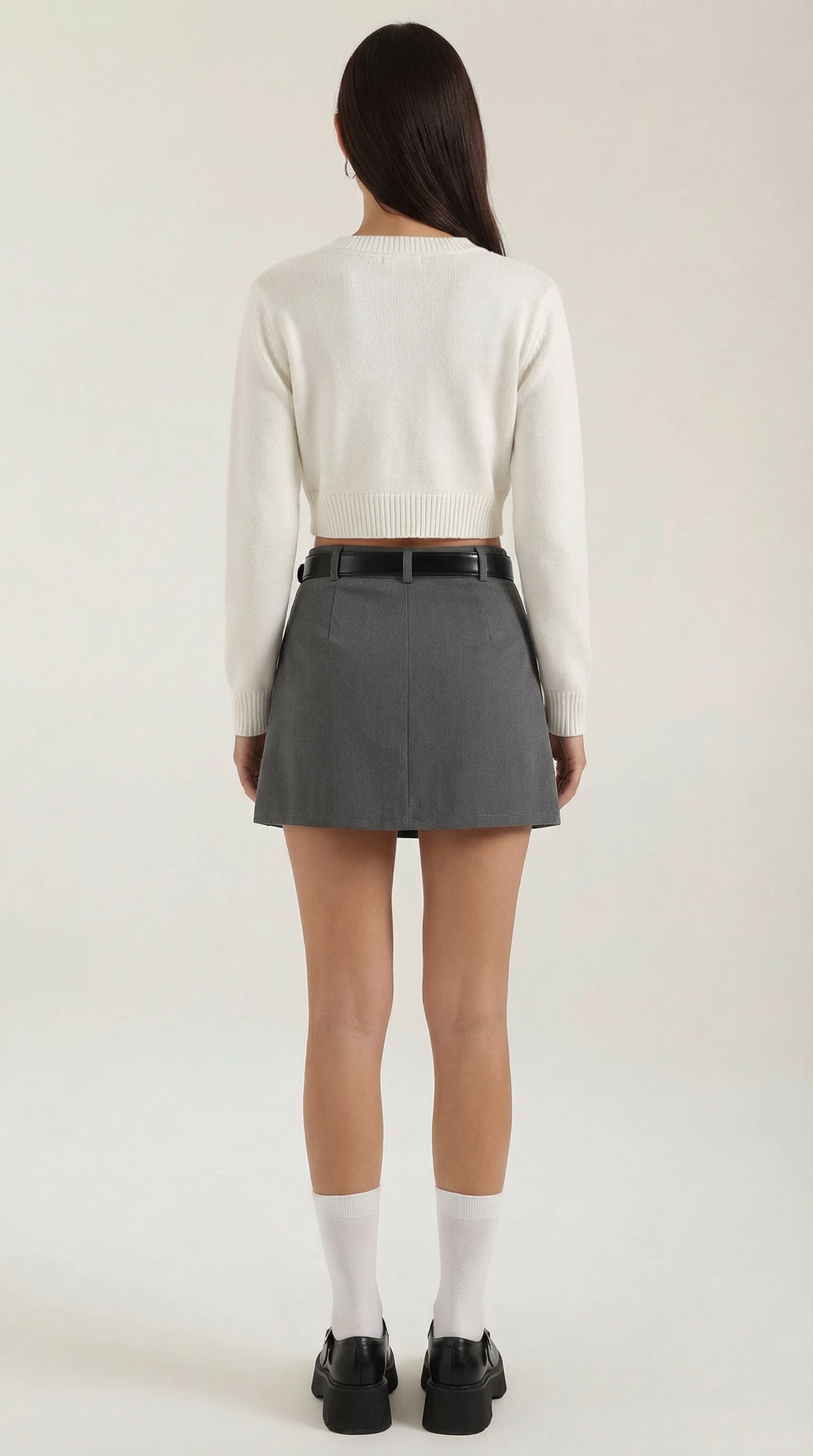 Dam minikjol med hög midja, bälteshällor och rak fåll-Skirt for women-Fjallbarn