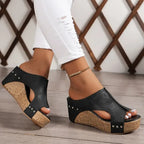 Dam-mules med nitar och korkkilklack-Footwear for women-Fjallbarn