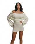 Dam Off Shoulder Långärmad Boucléstickad Miniklänning-Mini Dress-Fjallbarn