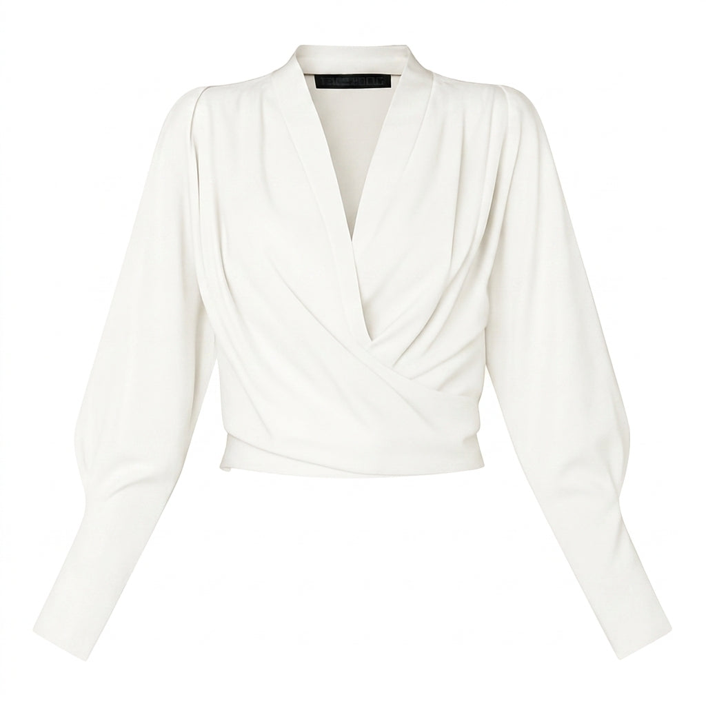Dam omlottblus med V-ringning, långa ärmar och strukturerad midja-Blouse for women-Fjallbarn