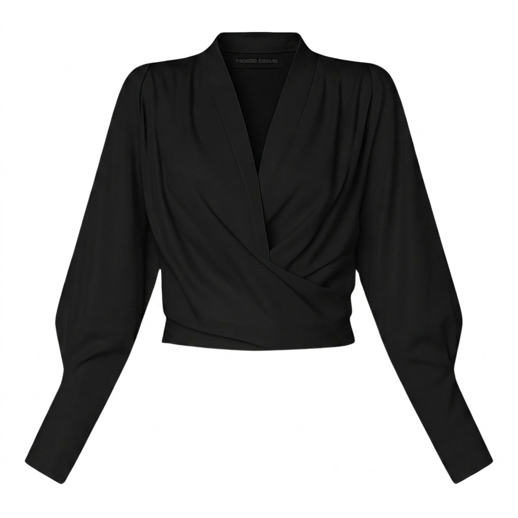 Dam omlottblus med V-ringning, långa ärmar och strukturerad midja-Blouse for women-Fjallbarn