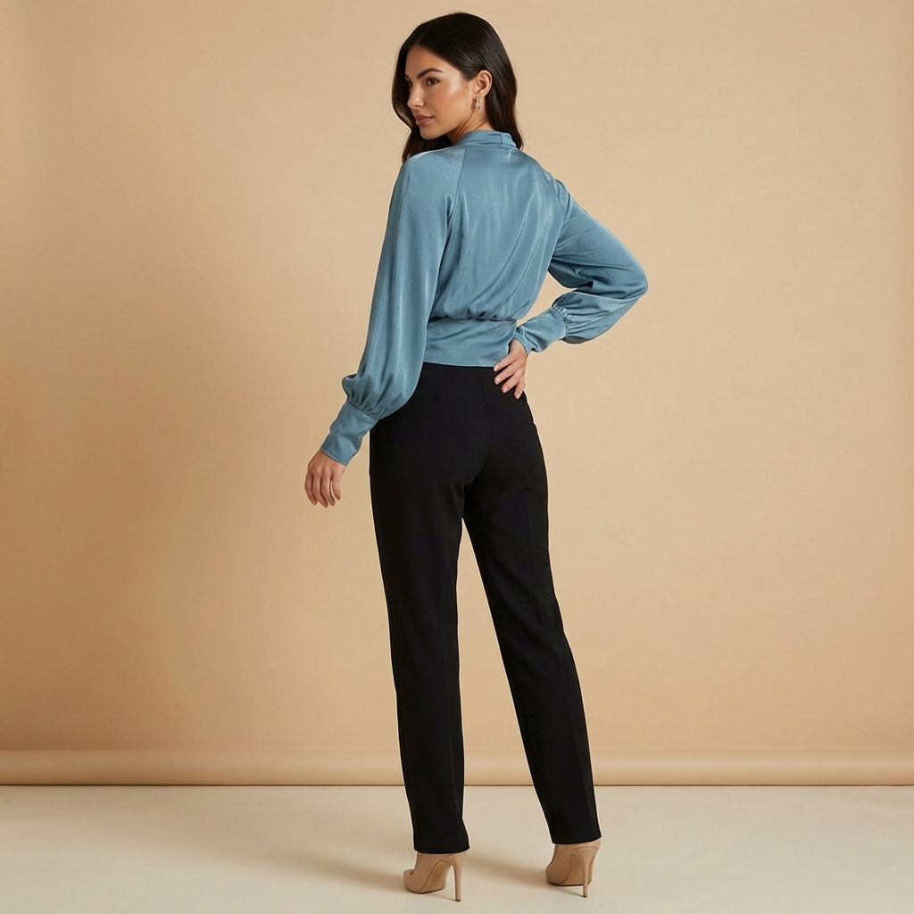 Dam omlottblus med V-ringning, långa ärmar och strukturerad midja-Blouse for women-Fjallbarn
