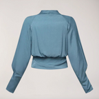 Dam omlottblus med V-ringning, långa ärmar och strukturerad midja-Blouse for women-Fjallbarn