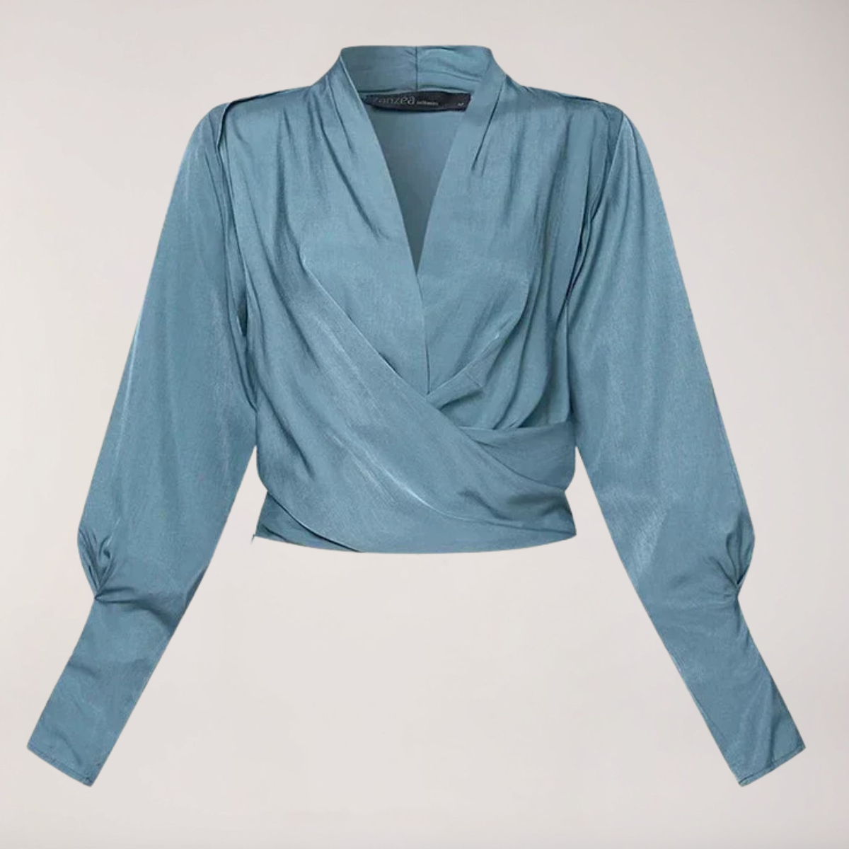 Dam omlottblus med V-ringning, långa ärmar och strukturerad midja-Blouse for women-Fjallbarn