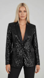 Dam Paljettblazer med Sjalkrage och Enkelknäppning-Blazer for women-Fjallbarn