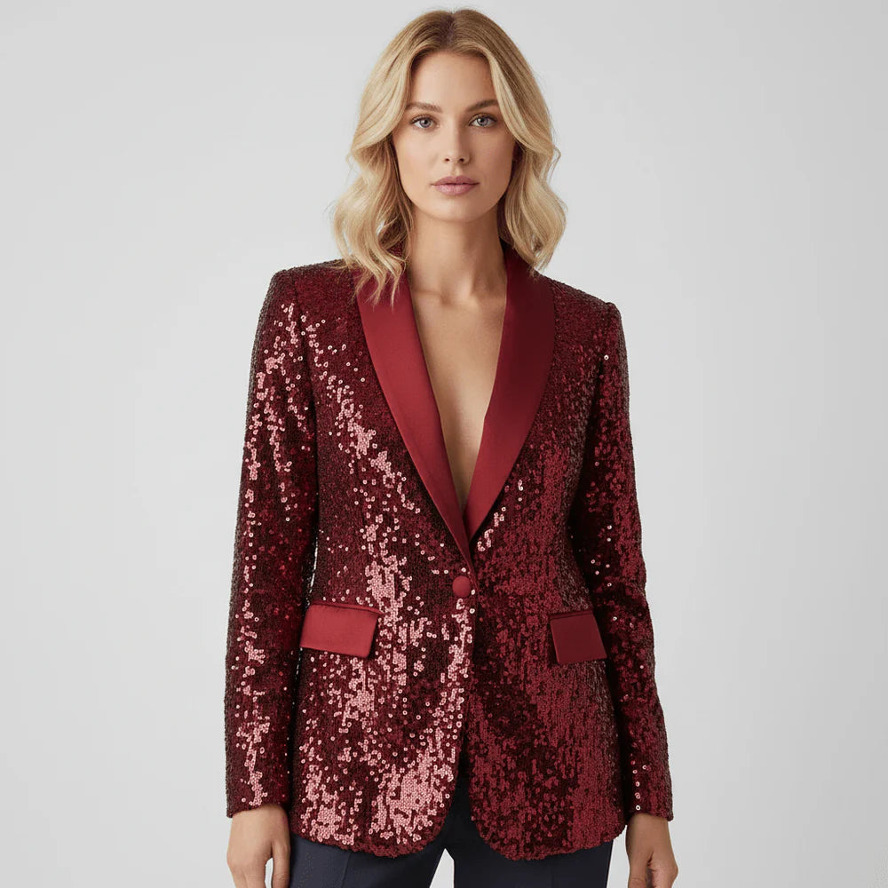 Dam Paljettblazer med Sjalkrage och Enkelknäppning-Blazer for women-Fjallbarn