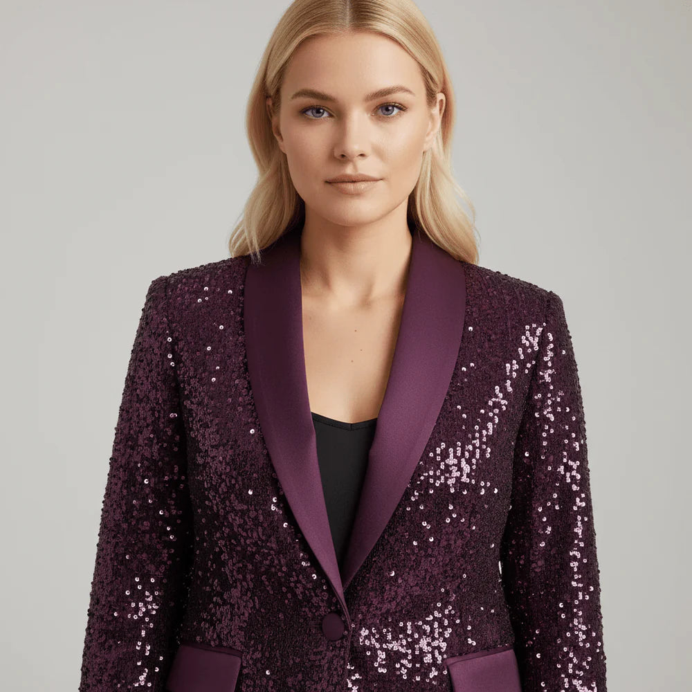 Dam Paljettblazer med Sjalkrage och Enkelknäppning-Blazer for women-Fjallbarn