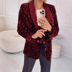 Dam Paljettblazer med Sjalkrage och Enkelknäppning-Blazer for women-Fjallbarn