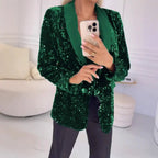 Dam Paljettblazer med Sjalkrage och Enkelknäppning-Blazer for women-Fjallbarn