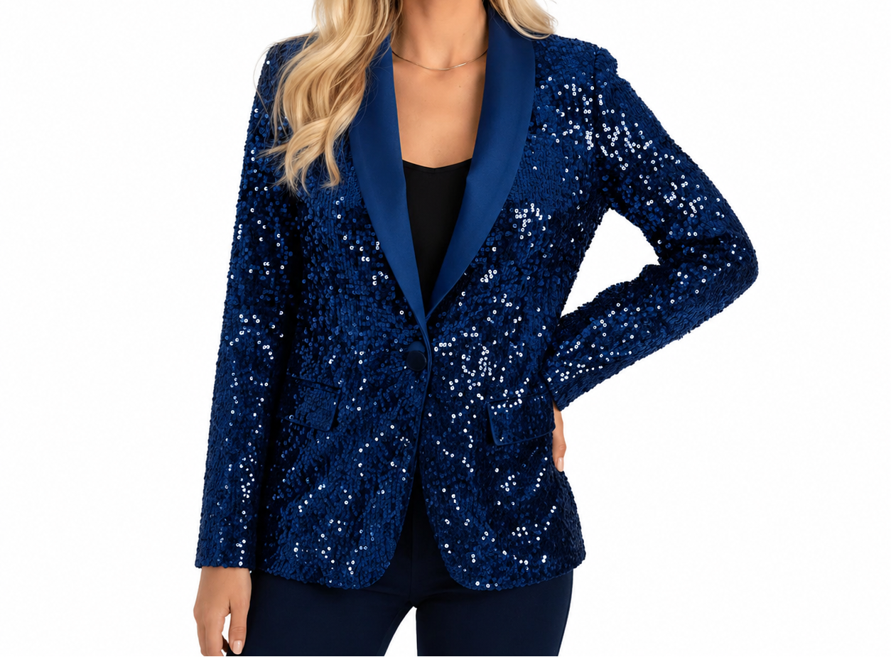 Dam Paljettblazer med Sjalkrage och Enkelknäppning-Blazer for women-Fjallbarn