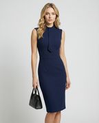 Dam pennklänning med ståkrage och knytdetalj-Midi Dress-Fjallbarn