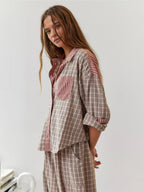 Dam Pyjamaset med Knäppbar Top och Byxor med Elastisk Midja-Sets for women-Fjallbarn
