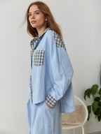 Dam Pyjamaset med Knäppbar Top och Byxor med Elastisk Midja-Sets for women-Fjallbarn