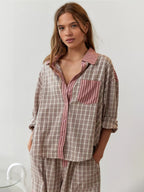 Dam Pyjamaset med Knäppbar Top och Byxor med Elastisk Midja-Sets for women-Fjallbarn