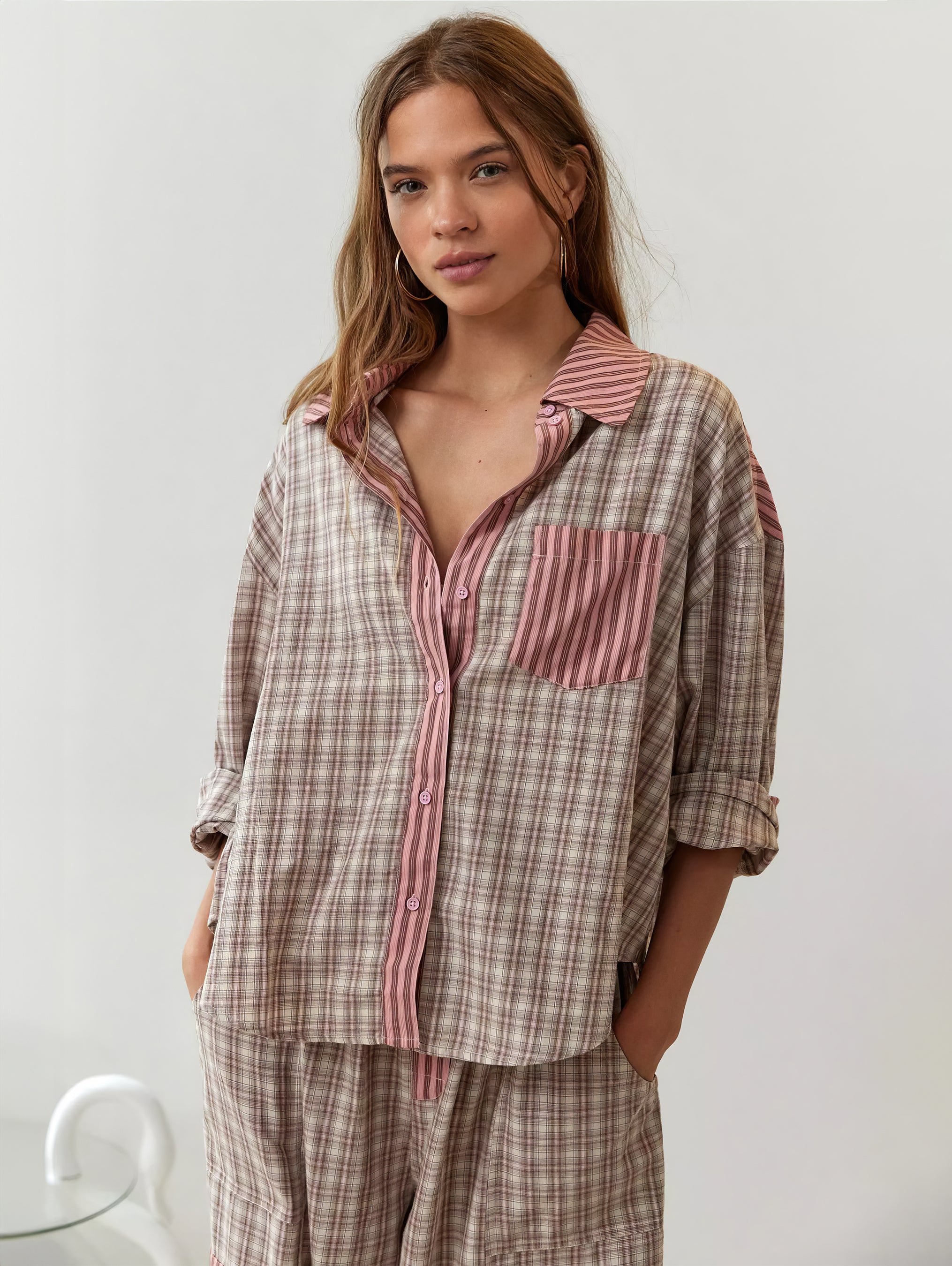 Dam Pyjamaset med Knäppbar Top och Byxor med Elastisk Midja-Sets for women-Fjallbarn
