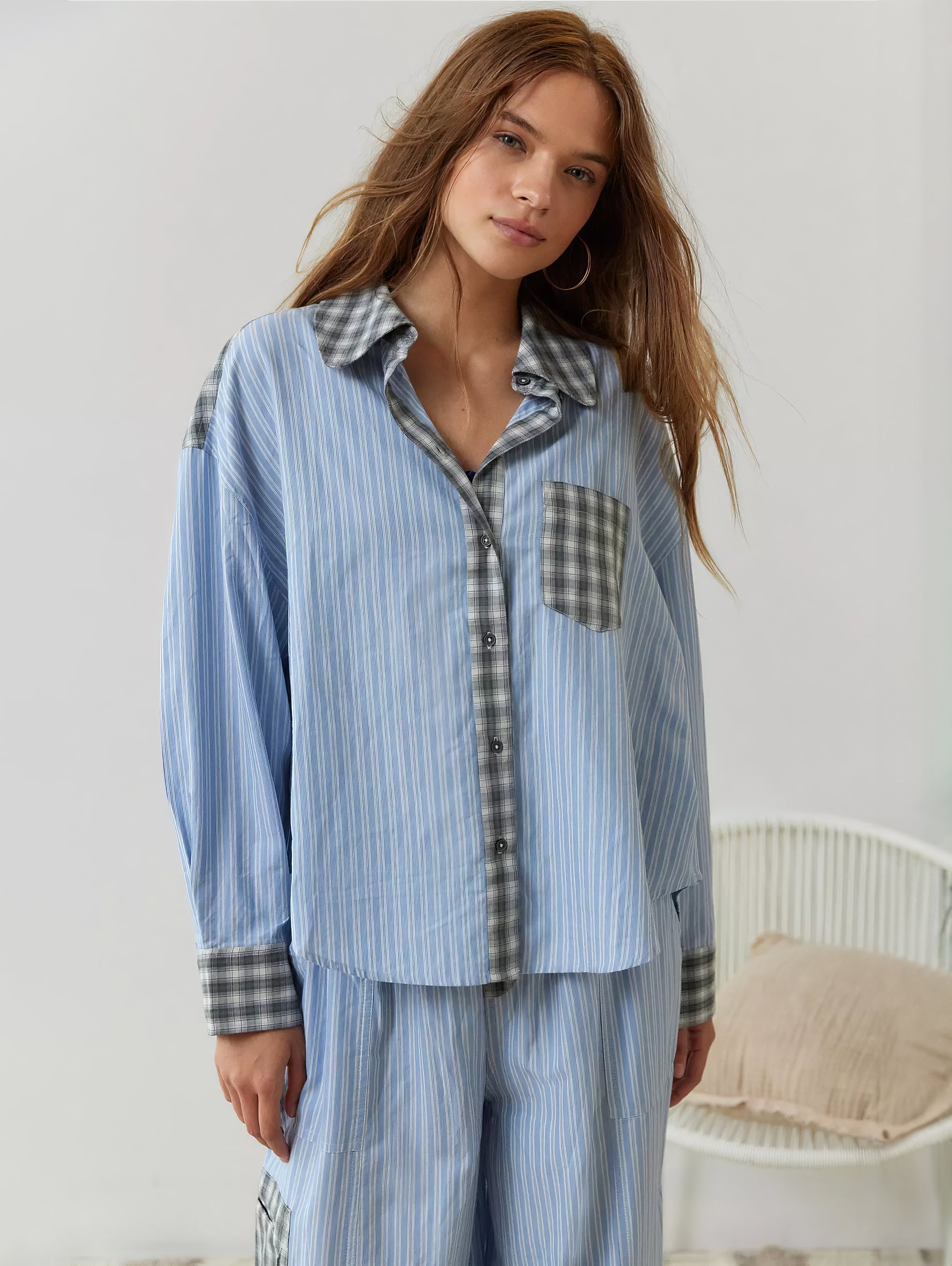 Dam Pyjamaset med Knäppbar Top och Byxor med Elastisk Midja-Sets for women-Fjallbarn