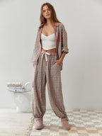 Dam Pyjamaset med Knäppbar Top och Byxor med Elastisk Midja-Sets for women-Fjallbarn