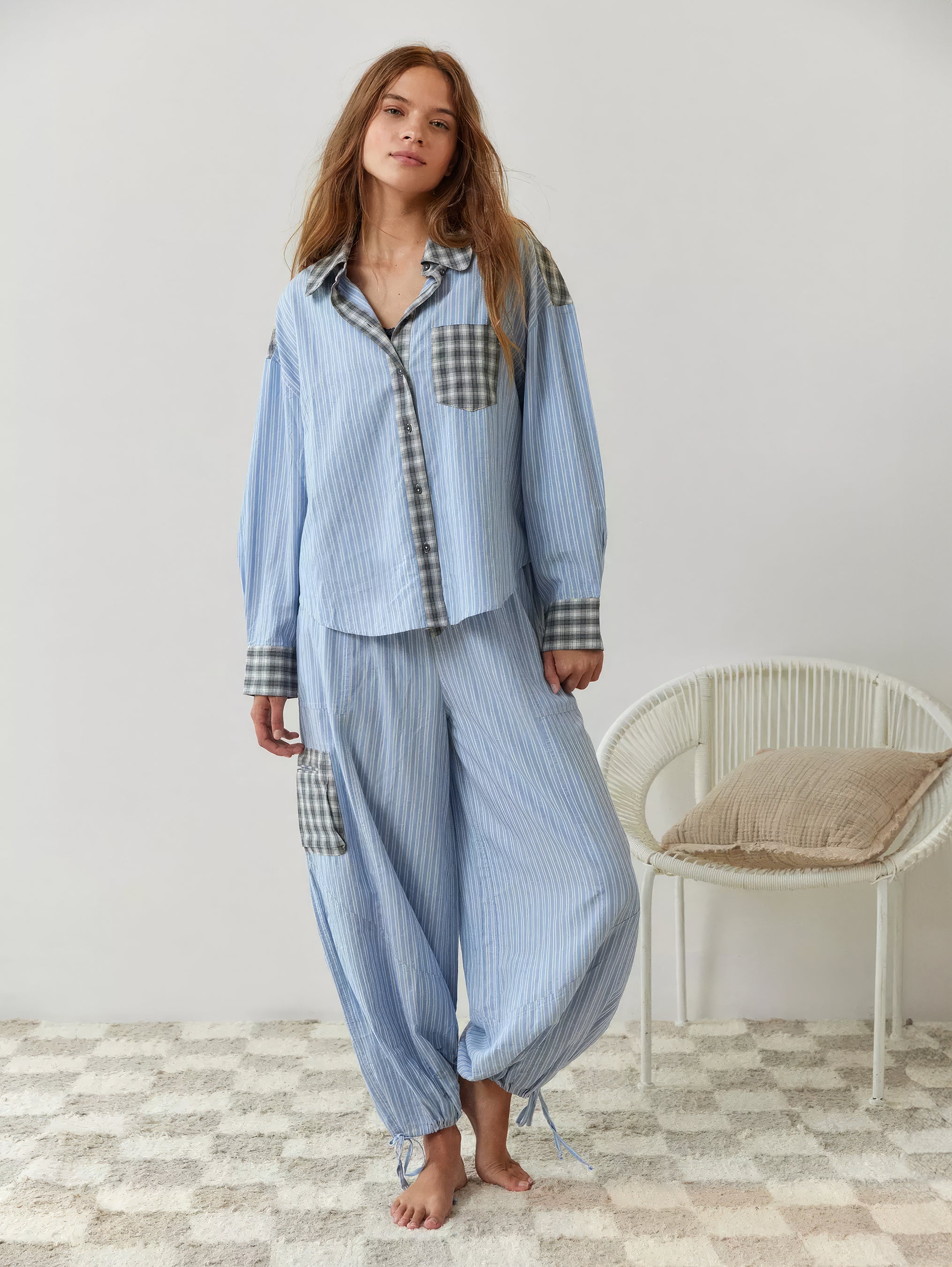 Dam Pyjamaset med Knäppbar Top och Byxor med Elastisk Midja-Sets for women-Fjallbarn