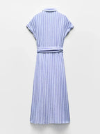 Dam Randig Midiklänning med Knäppning Fram-Midi Dress-Fjallbarn