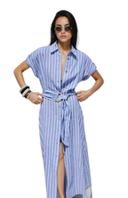 Dam Randig Midiklänning med Knäppning Fram-Midi Dress-Fjallbarn