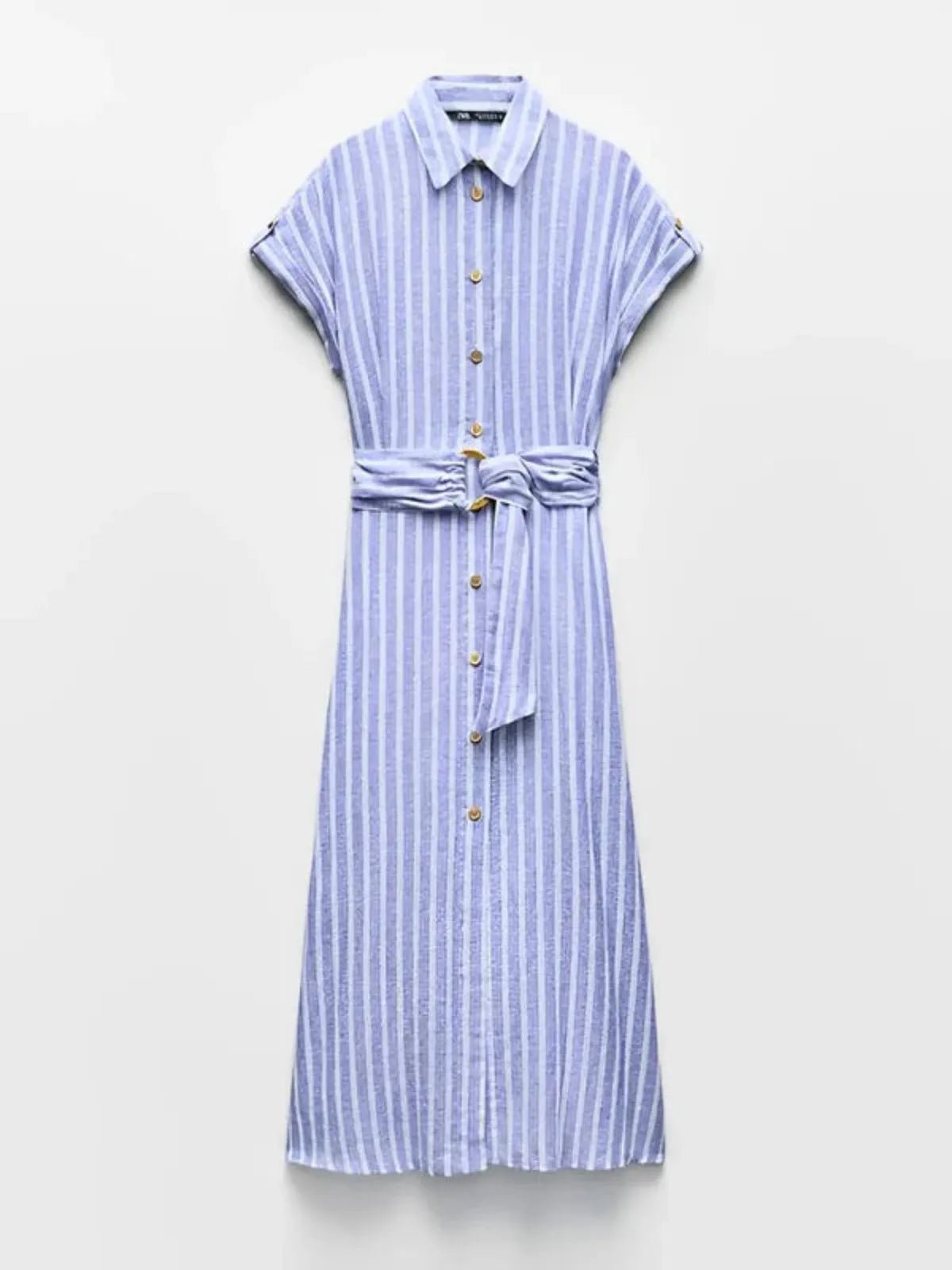 Dam Randig Midiklänning med Knäppning Fram-Midi Dress-Fjallbarn